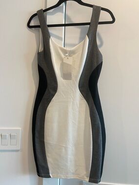 Colorblock Dress in White, Gray & Black